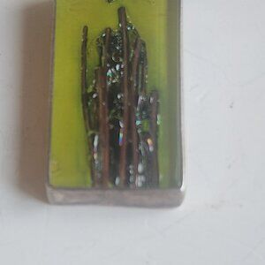 Mixed Media , Textured  Landscape Glass 925 Silver Pendant 4x2 cm